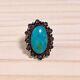 Native American Fred Harvey Sterling Silver Large Blue Green Turquoise Ring 4.75