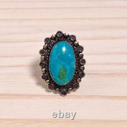 Native American Fred Harvey Sterling Silver Large Blue Green Turquoise Ring 4.75