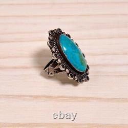 Native American Fred Harvey Sterling Silver Large Blue Green Turquoise Ring 4.75