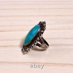 Native American Fred Harvey Sterling Silver Large Blue Green Turquoise Ring 4.75