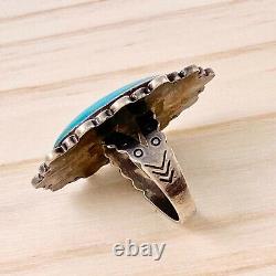 Native American Fred Harvey Sterling Silver Large Blue Green Turquoise Ring 4.75