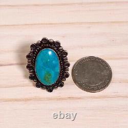 Native American Fred Harvey Sterling Silver Large Blue Green Turquoise Ring 4.75