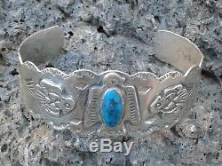 Native American Fred Harvey Sterling Silver Thunderbird Bracelet Cuff