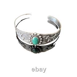 Native American Fred Harvey Turquoise & Sterling Silver Dog Horse Bracelet Cuff