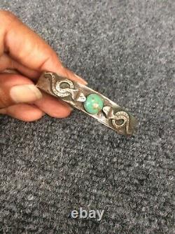Native American Fred Harvey era Silver Snake Stamp Whirling turquoise bracelet