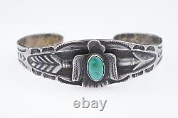 Native American Fred Harvey era thunderbird arrow turquoise cuff bracelet
