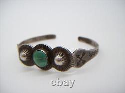 Native American Navajo Fred Harvey Era Old Pawn Natural Green Turquoise Sterling