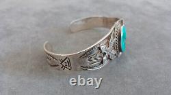 Native American Navajo Fred Harvey Era Sterling Turquoise Arrows Cuff Bracelet