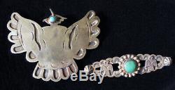 Native American OLD PAWN Fred Harvey Turquoise STERLING SILVER Pin Brooch LOT