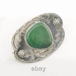 Native American Sterling Silver Brooch Fred Harvey Era Green Turquoise