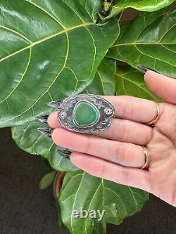 Native American Sterling Silver Brooch Fred Harvey Era Green Turquoise