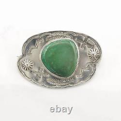 Native American Sterling Silver Brooch Fred Harvey Era Green Turquoise