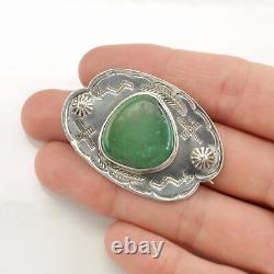 Native American Sterling Silver Brooch Fred Harvey Era Green Turquoise