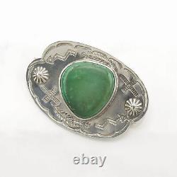 Native American Sterling Silver Brooch Fred Harvey Era Green Turquoise