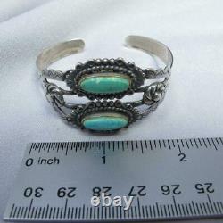 Native American Sterling Silver Fred Harvey Era Turquoise Cuff Bracelet 19g J489