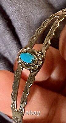 Native American Sterling Silver Turquoise Cuff Bracelet Fred Harvey Era