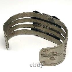 Navajo Cuff Bracelet 41g Petrified Wood Agate 7in Silver VTG Harvey Era Indian