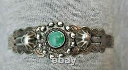 Navajo FRED HARVEY CUFF BRACELET SILVER ARROW FINE STAMPING Turquoise