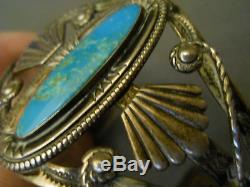 Navajo Fred Harvey Era Bell Trading Post Turquoise Sterling Silver Bracelet
