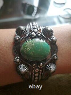 Navajo Fred Harvey Era Coin Silver Turquoise 7 Cuff Bracelet (For Repair)