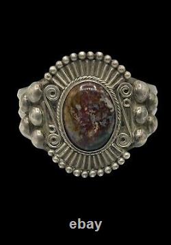Navajo Fred Harvey Era Heavy Sterling Silver Petrified Wood Cuff Bracelet 7