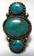 Navajo Fred Harvey Era Old Pawn 3 Stone Turquoise Ring Silver Native American S7
