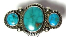 Navajo Fred Harvey Era Old Pawn 3 Stone Turquoise Ring Silver Native American s7