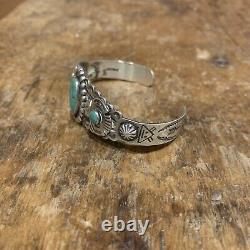 Navajo Fred Harvey Era Stamped Silver and Turquoise Bracelet with Thunderbird