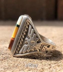 Navajo Fred Harvey Era Stamped Sterling Silver Multi Stone Thunderbird Ring #2