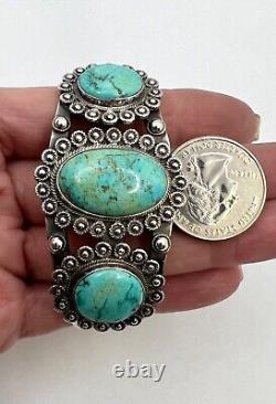 Navajo Fred Harvey Era Sterling Silver Natural Turquoise Cuff Bracelet 7 1/8
