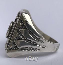 Navajo Fred Harvey Era Thunderbird Turquoise Stamped Sterling Silver Ring Sz 10