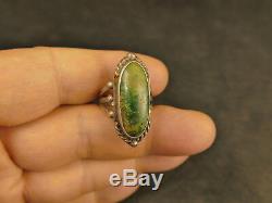 Navajo Fred Harvey Green Turquoise Silver Ring Early 6.9 Gms Tucson Estate