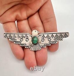 Navajo Fred Harvey Sterling Silver Carico Lake Turquoise Thunderbird Brooch 3.5