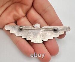 Navajo Fred Harvey Sterling Silver Carico Lake Turquoise Thunderbird Brooch 3.5