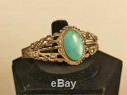 Navajo Fred Harvey Turquoise Silver Bracelet 26.8 Gms Vintage Tucson Estate