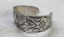 Navajo Indian Coin Silver Bracelet Rare Fred Harvey Era Die Stamped Symbols