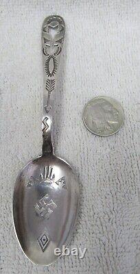 Navajo Indian Fred Harvey Era Whirling Logs Rt 66 Sterling Silver Souvenir Spoon