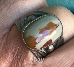 Navajo Indian Sterling Silver Mans Ring Petrified Wood Sz 9.25 14g Fred Harvey