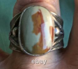 Navajo Indian Sterling Silver Mans Ring Petrified Wood Sz 9.25 14g Fred Harvey