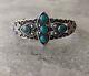 Navajo Old Fred Harvey Era Sterling Turquoise Stamped Hearts Arrow Cuff Bracelet