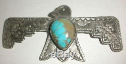 Navajo Old Pawn Fred Harvey Era Sterling Silver Thunderbird Turquoise Brooch