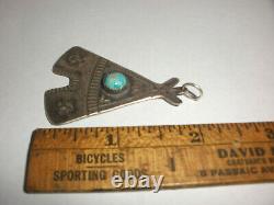 Navajo Old Pawn Fred Harvey Sterling Silver Turquoise Teepee Thunderbird Pendant