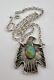 Navajo Sandcast Sterling Silver Royston Turquoise Thunderbird Pendant Necklace