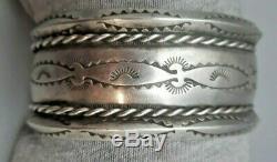 Navajo Silver Cuff Bracelet With Stamping Old Pawn Fred Harvey Era