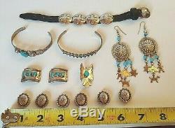 Navajo Silver Jewelry Lot Old Pawn Bracelets Earrings Concho's Fred Harvey Era