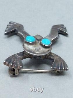 Navajo Silver and Turquoise Fred Harvey era Frog Brooch / Pin