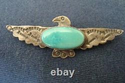 Navajo Sterling Silver Fred Harvey Era Large Turquoise Thunderbird Pin/Brooch