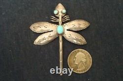 Navajo Sterling Silver Large Fred Harvey Era Turquoise Dragonfly Pin, 1940's