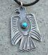 Navajo Vtg Old Pawn Fred Harvey Watch Fob Pendant Silver Turquoise Thunderbird