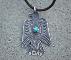 Navajo VTG Old Pawn Fred Harvey Watch Fob Pendant Silver Turquoise Thunderbird